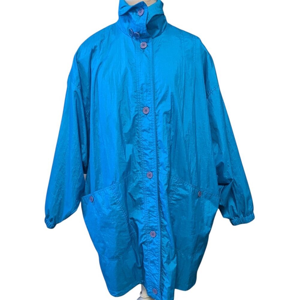 Vintage 80's Windbreaker Jacket Long Rain Beverly‎ Goldberg Nylon Cabin Creek
